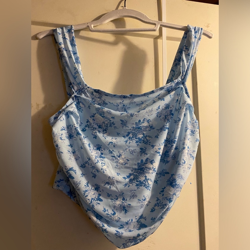SHEIN MOD Floral Print Ruched Wide Strap Top